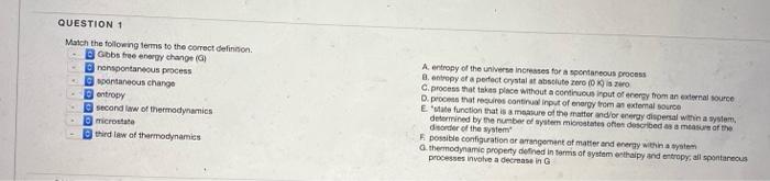 Solved QUESTION 1 Match the following terms to the correct | Chegg.com