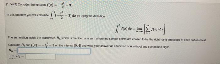 Solved (1 point) Consider the function f(x) = -3 In this | Chegg.com