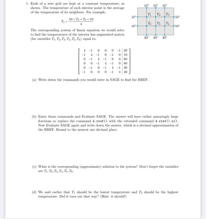 Solved 1. Ends of a wire grid are kept at a constant | Chegg.com