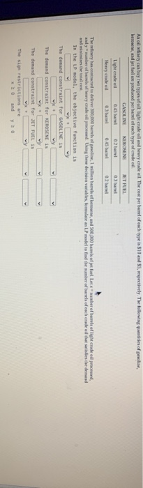 Solved An Oil Refinery Can Buy Two Types Of Oil Light Crude | Chegg.com