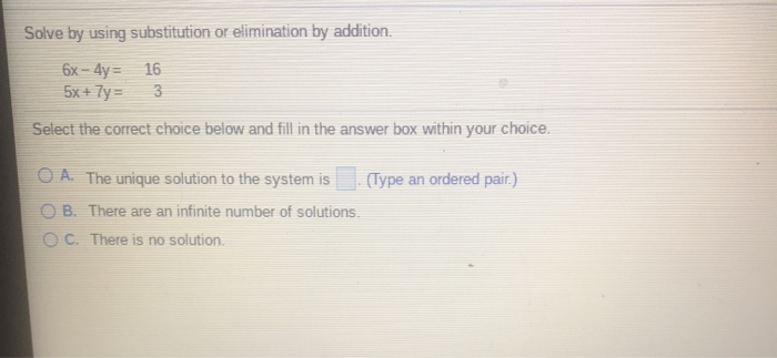 Solved Solve by using substitution or elimination by | Chegg.com