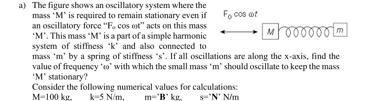 Solved a) The figure shows an oscillatory system where the | Chegg.com