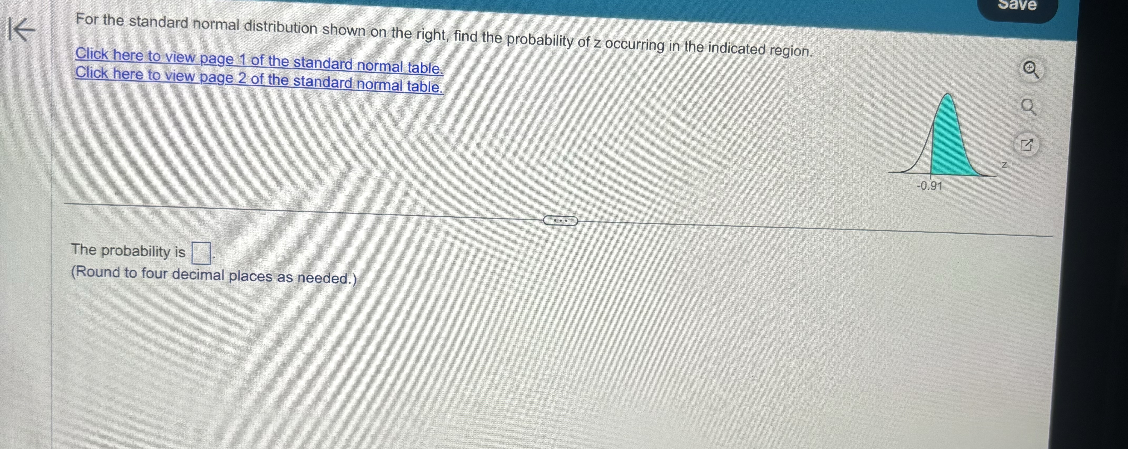 Solved For the standard normal distribution shown on the | Chegg.com