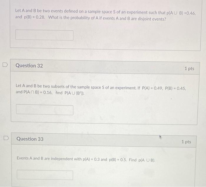 Solved D Let A and B be two events defined on a sample space | Chegg.com
