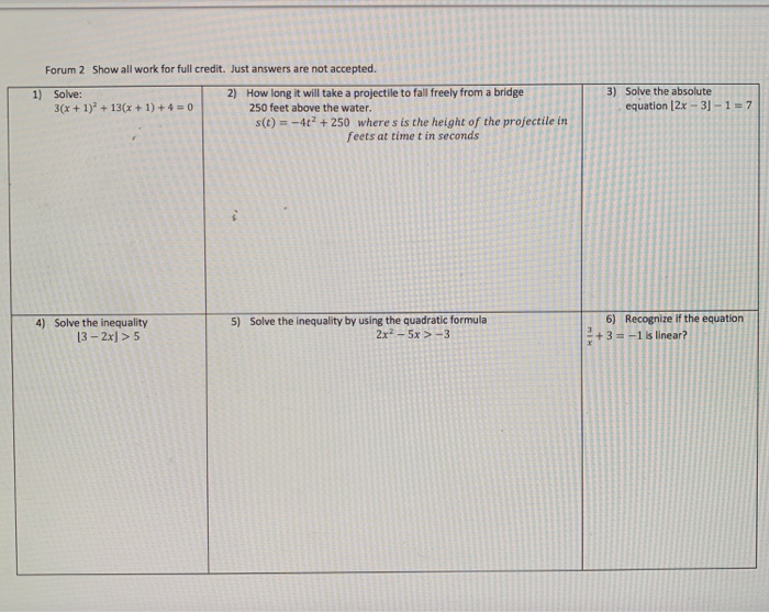 Solved Forum 2 Show all work for full credit. Just answers | Chegg.com
