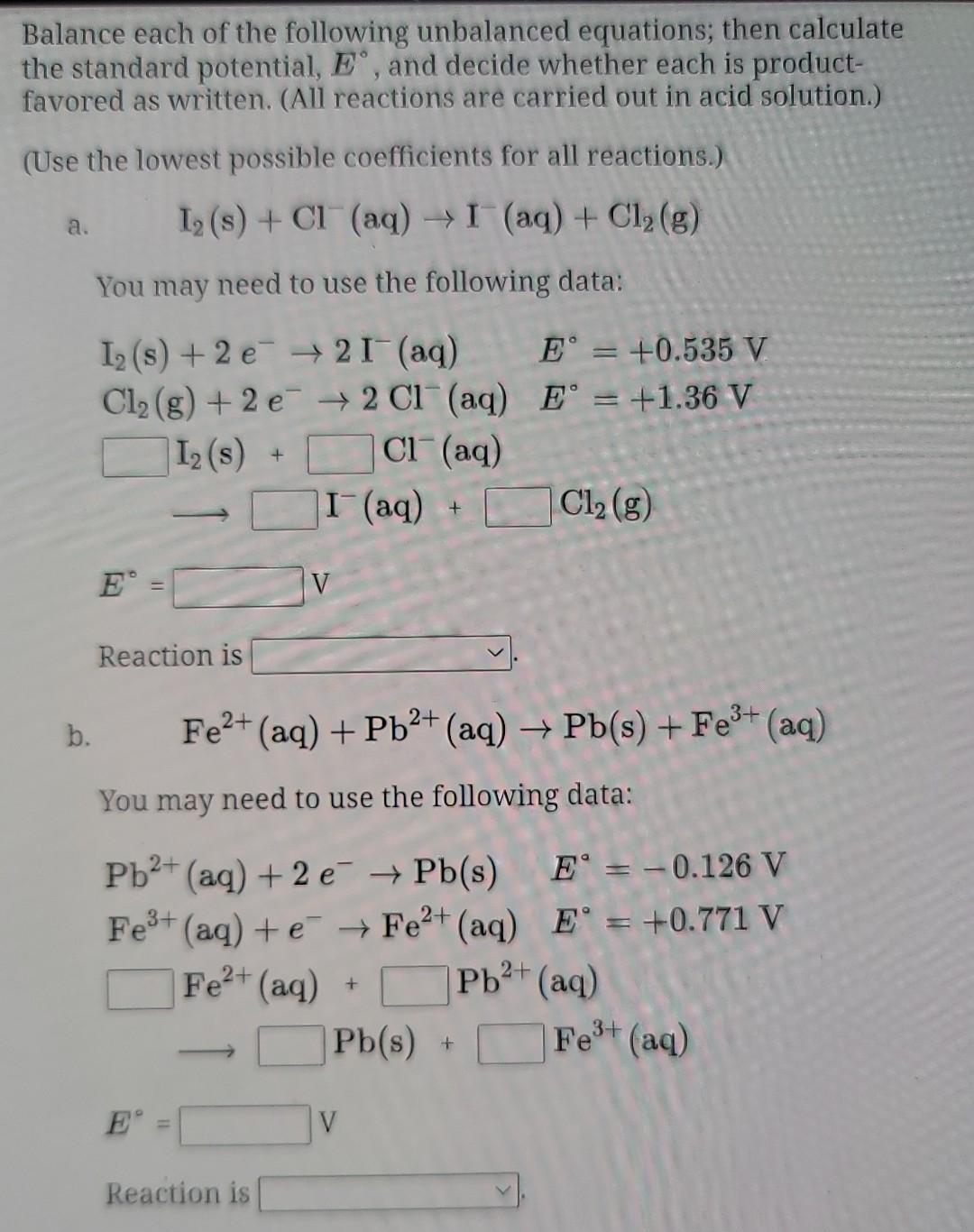 Solved Balance Each Of The Following Unbalanced Equations; | Chegg.com