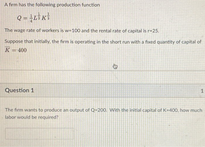 Solved A firm has the following production function Q=LŻKI | Chegg.com