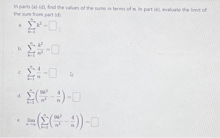 Solved In parts (a)-(d), find the values of the sums in | Chegg.com