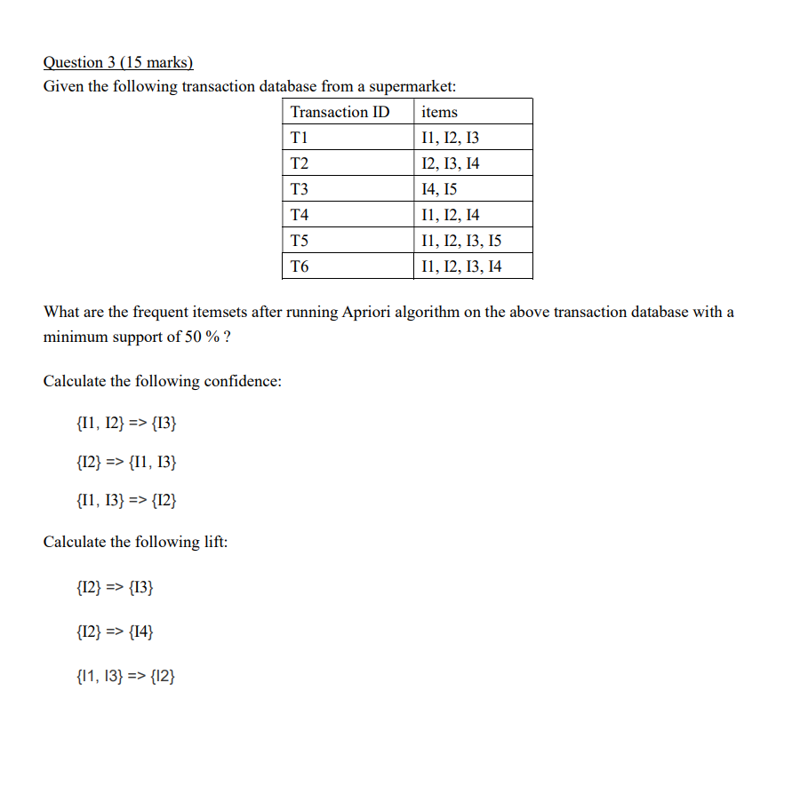 Solved Question 3 (15 ﻿marks)Given the following transaction | Chegg.com