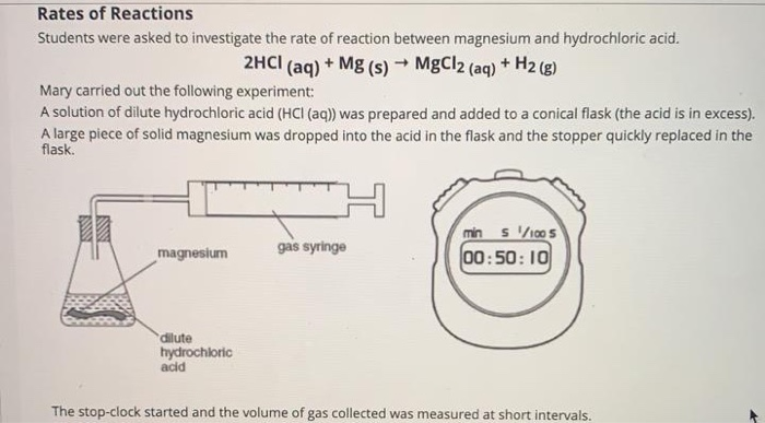 rate of reaction between magnesium and hydrochloric acid coursework