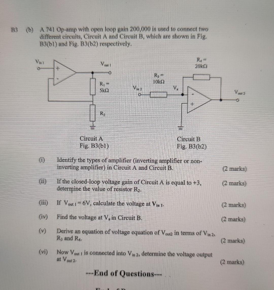 Solved (b) A 741 Op-amp with open loop gain 200,000 is used | Chegg.com