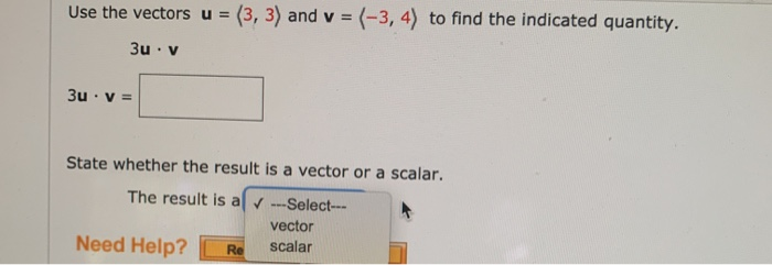 Solved Use the vectors u = (3, 3) and v = (-3, 4) to find | Chegg.com