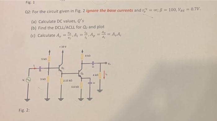 Solved Fig. 1 Q2: For the circuit given in Fig. 2 ignore the | Chegg.com
