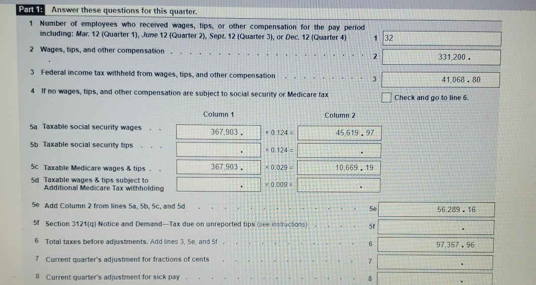 Complete form 941 for the 1st quarter of 2019 for chegg