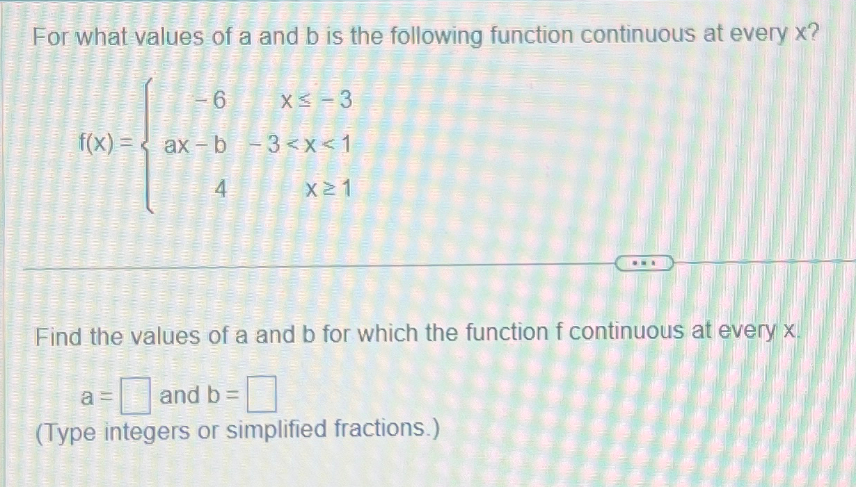 Solved For What Values Of A And B ﻿is The Following Function | Chegg.com