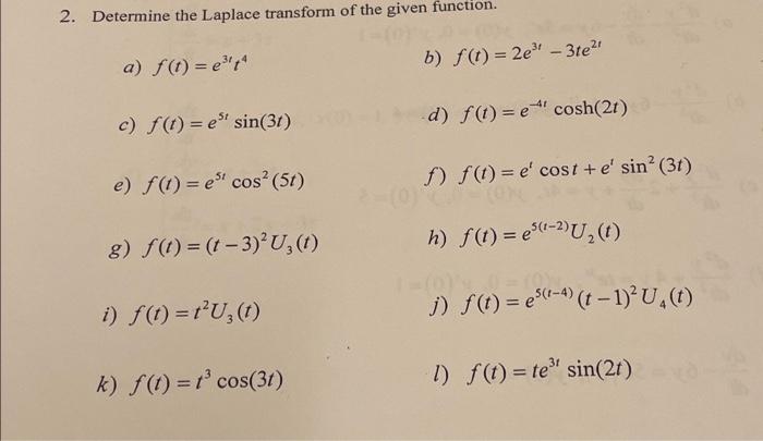 Solved 2. Determine the Laplace transform of the given | Chegg.com