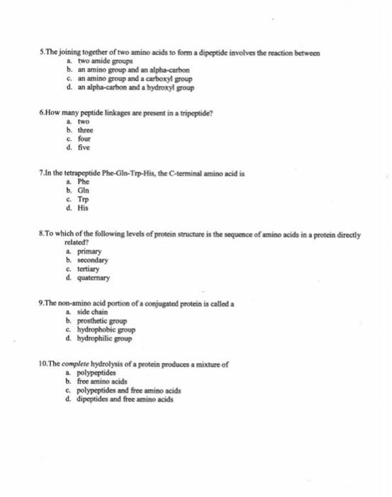 Solved 1. Proteins are polymers in which a. Unbranched