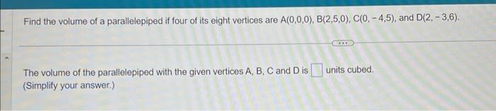 find the volume of a parallelepiped with vertices