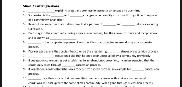 Solved Short Answer Questions explain changes in a community | Chegg.com