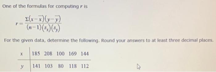 Solved One of the formulas for computing r is | Chegg.com