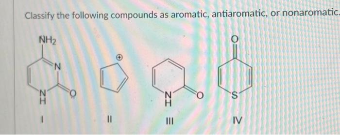 Solved Classify The Following Compounds As Aromatic, | Chegg.com