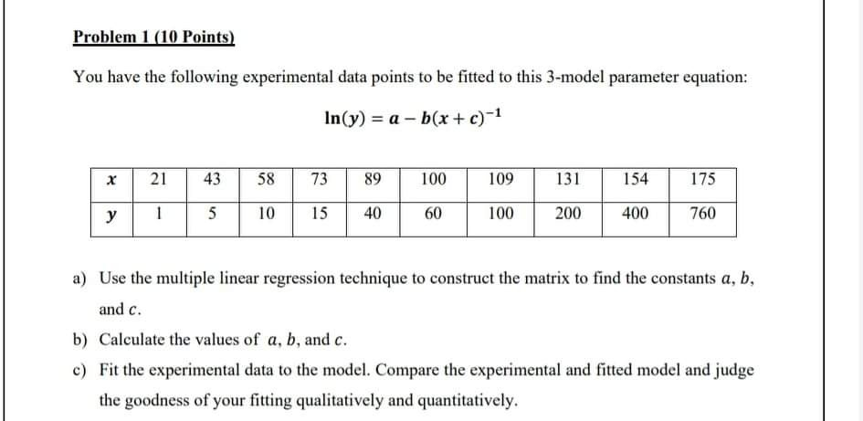 Problem 1 (10 Points) You have the following | Chegg.com