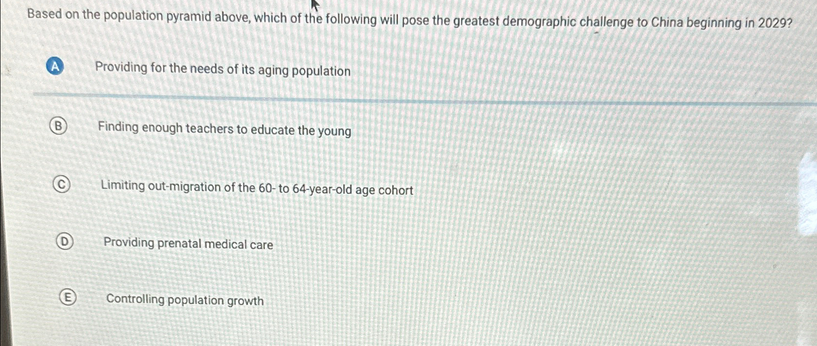 Solved Based on the population pyramid above, which of the | Chegg.com