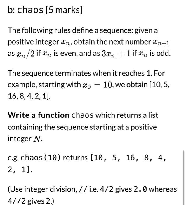 Solved b: chaos [5 marks] The following rules define a | Chegg.com