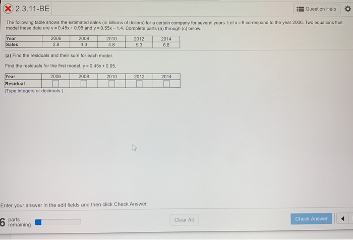 Solved X 2.3.11-BE Question Help The following table shows | Chegg.com