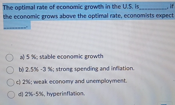 Solved The optimal rate of economic growth in the U.S. ﻿is | Chegg.com