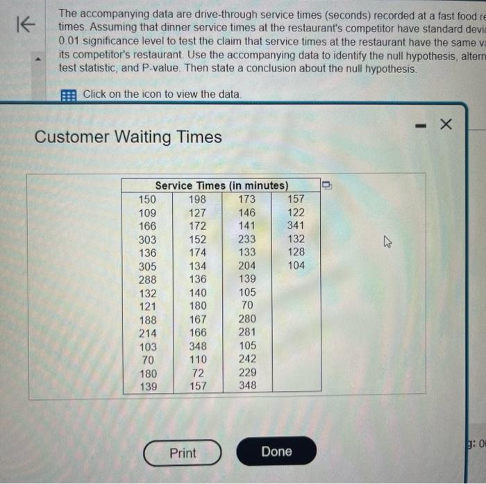 Solved The accompanying data are drive-through service times | Chegg.com
