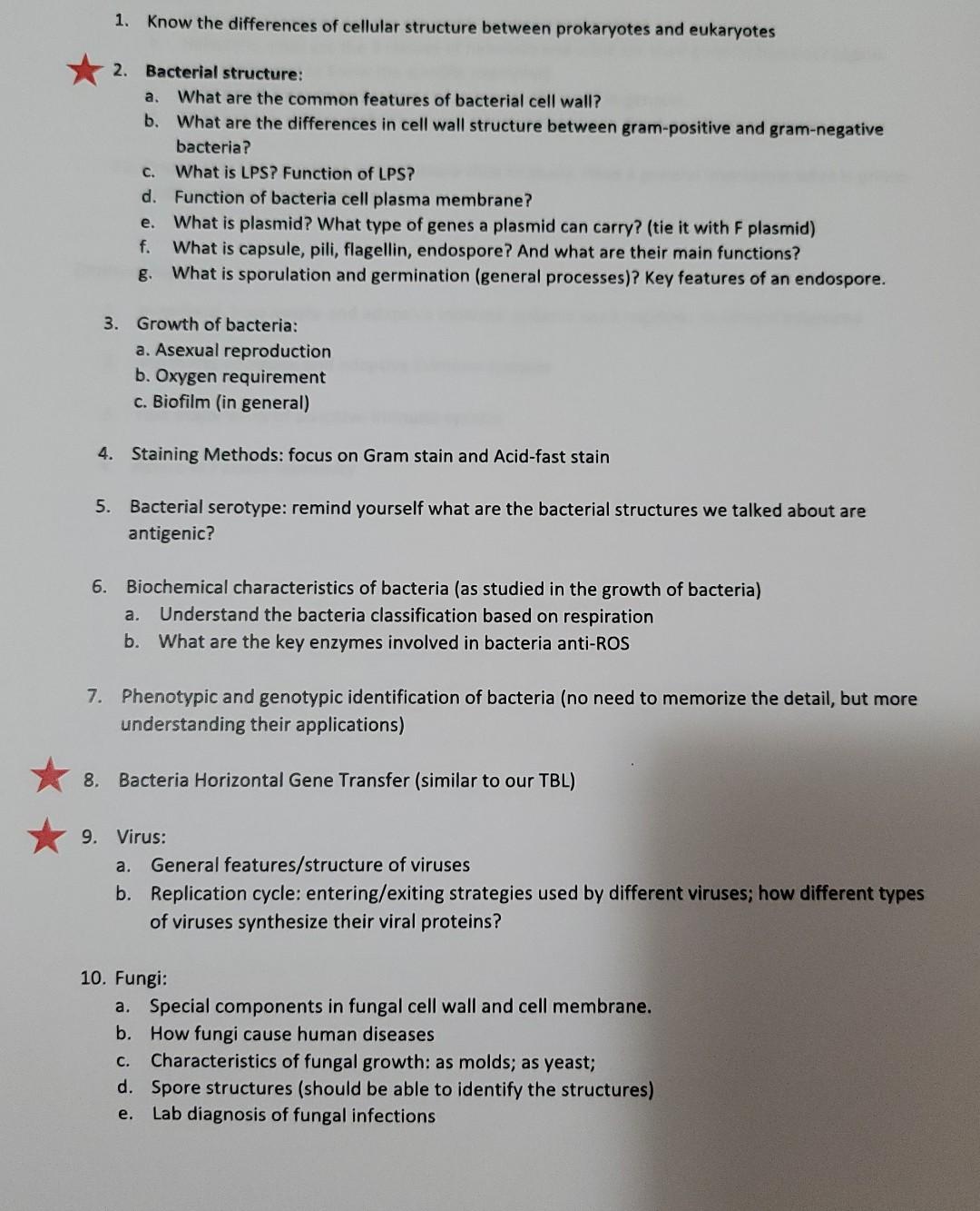 Solved 1. Know the differences of cellular structure between | Chegg.com