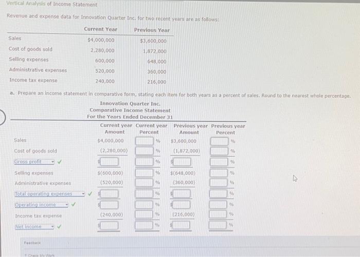 Solved Vertical Analysis of Income Statement Revenue and | Chegg.com