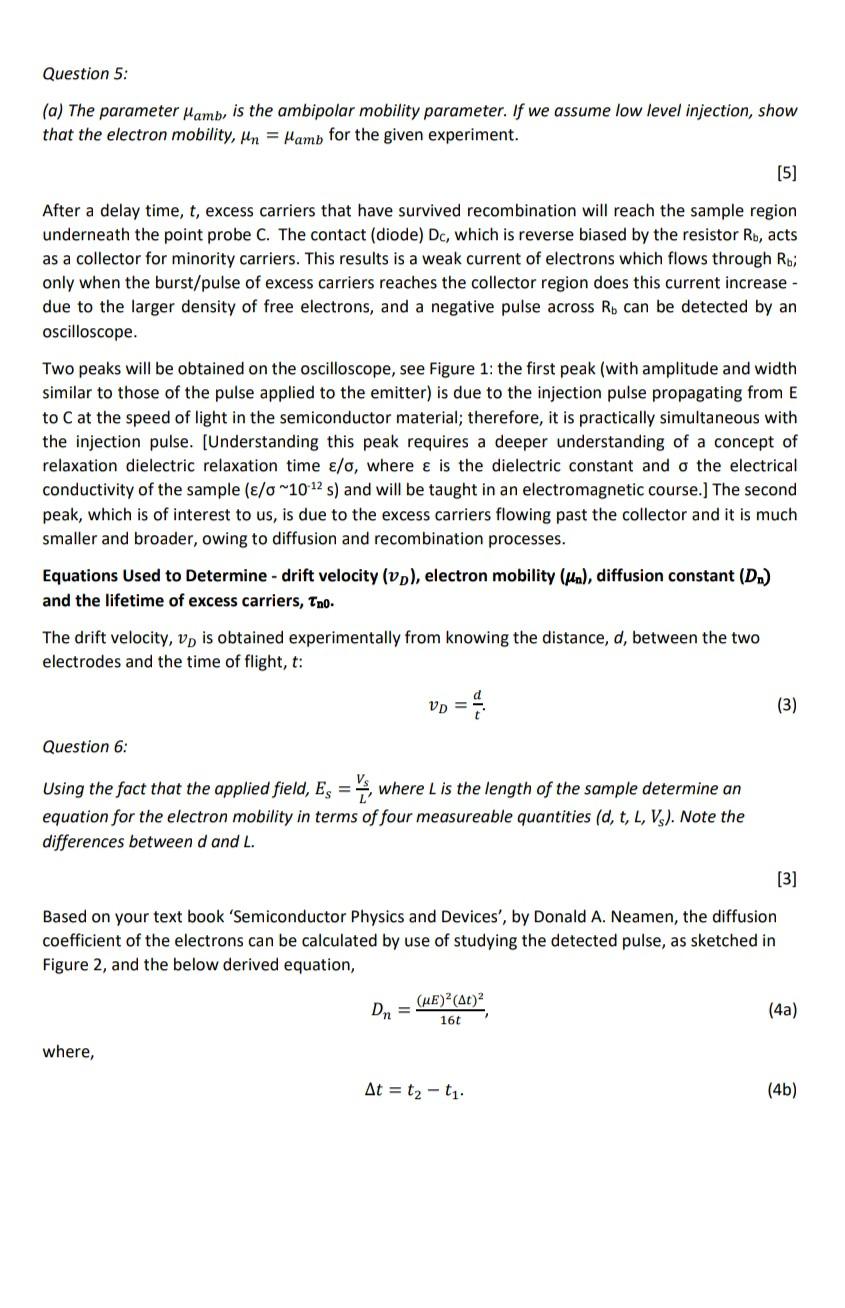 Solved Experiment A Haynes-Shockley experiment, with a setup | Chegg.com