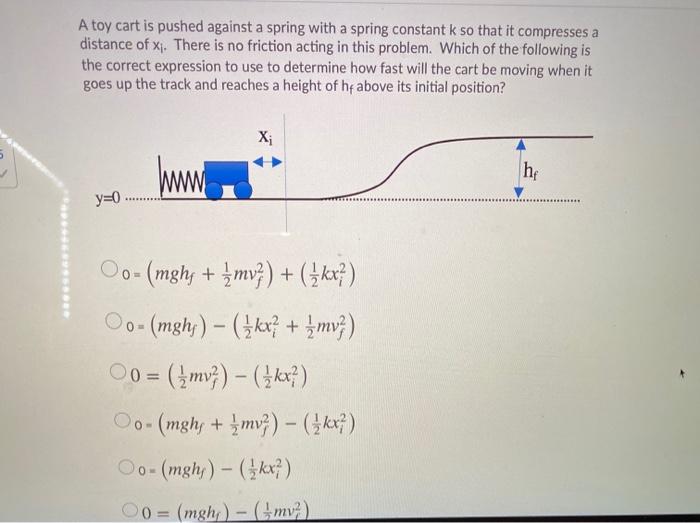 Solved A toy cart is pushed against a spring with a spring | Chegg.com