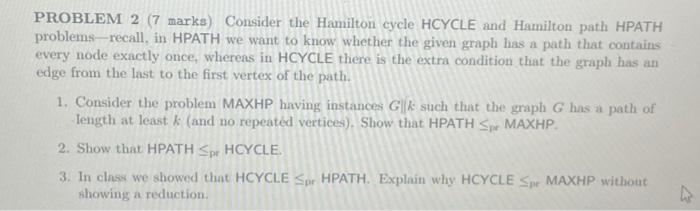 Solved PROBLEM 2 (7 marks) Consider the Hamilton cycle | Chegg.com