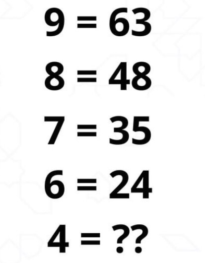 Solved 9 = 63 8 = 48 7 = 35 6 = 24 4 = ?? | Chegg.com