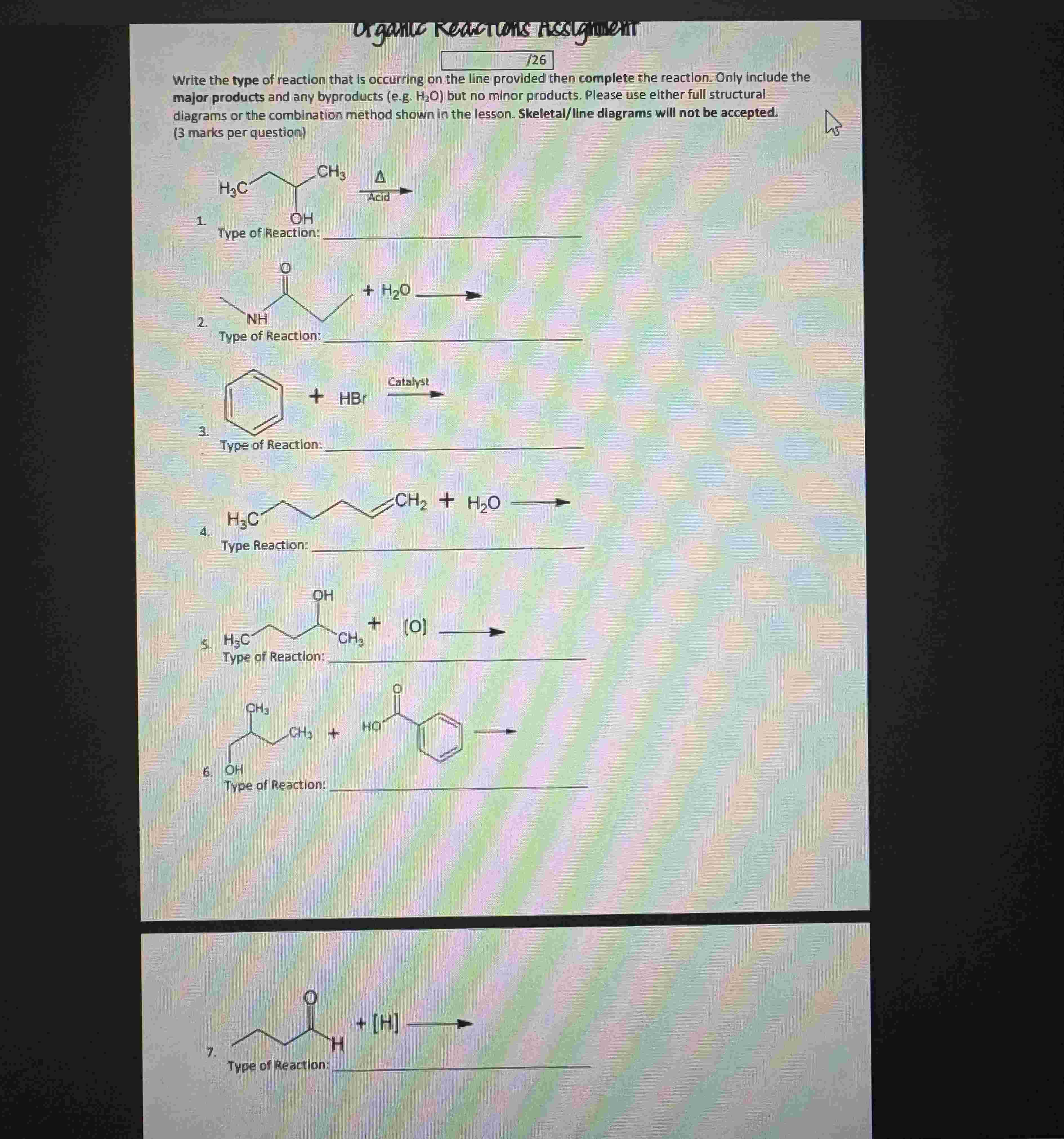 Solved Type of Reaction: Write the type of reaction that is | Chegg.com