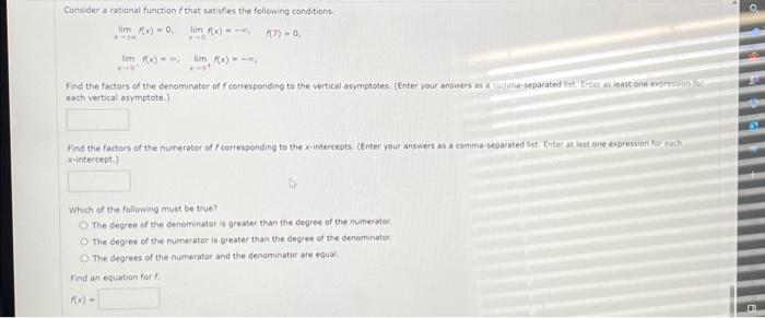 Solved Consider a rational function t that satisfies the | Chegg.com