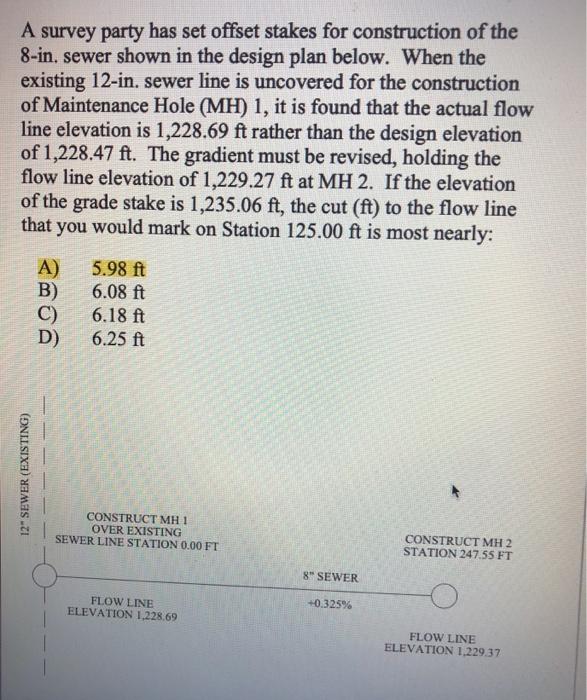 Solved A survey party has set offset stakes for construction