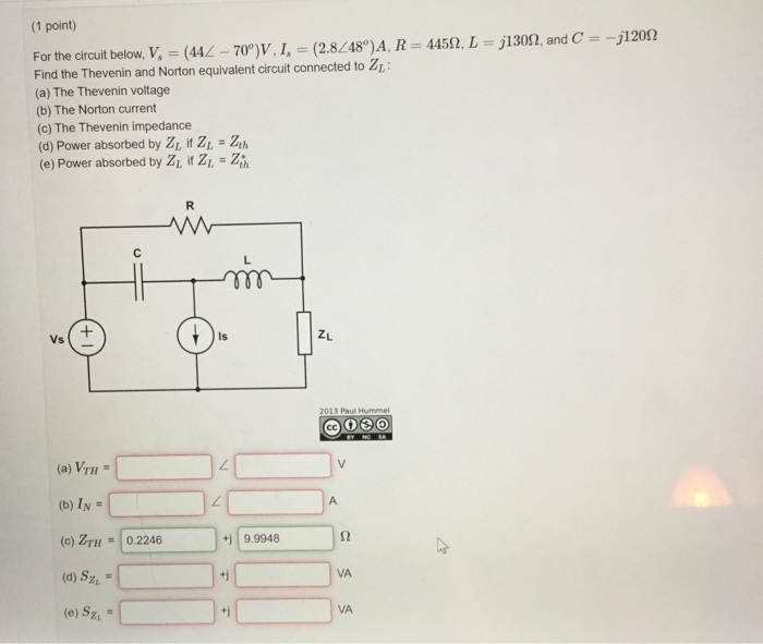 Solved 1 Point For The Circuit Below V 442 70 V 1 Chegg Com