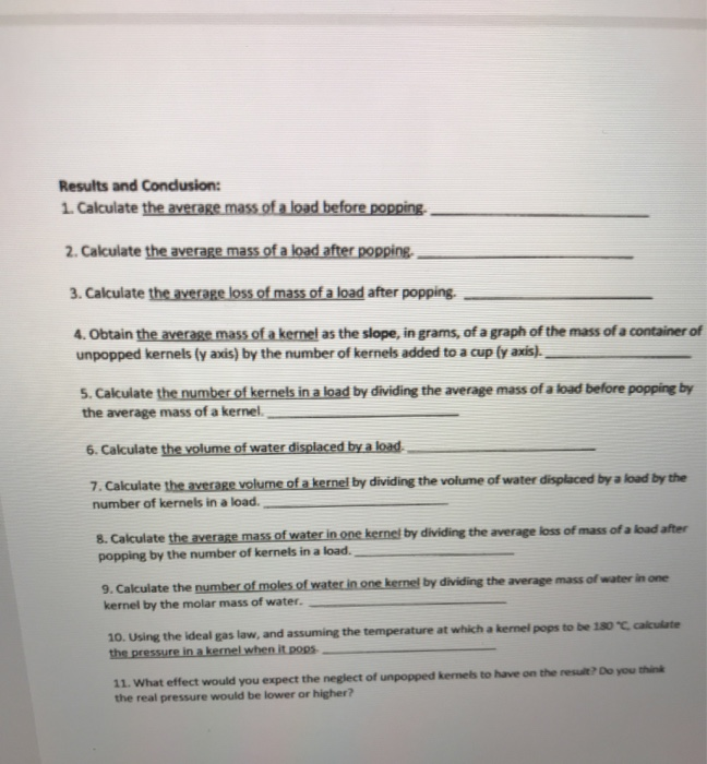 Popcorn Lab Determination of the pressure inside a