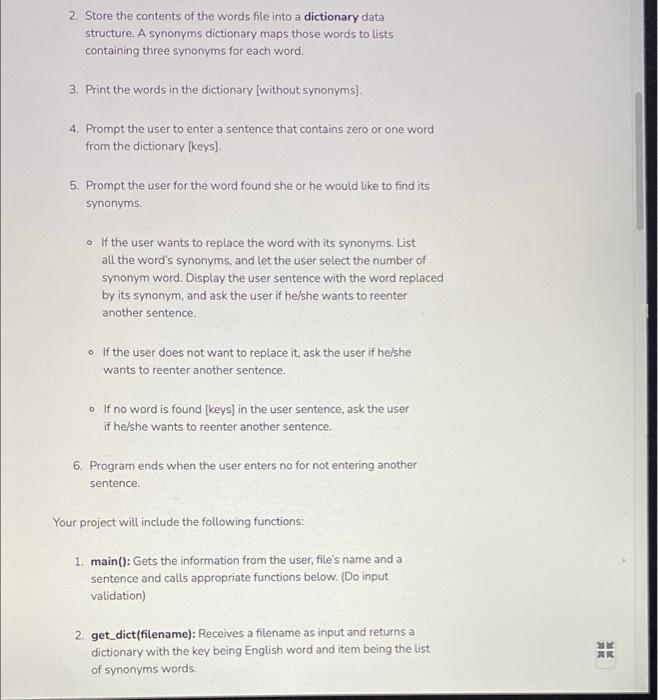 Solved Project Objectives Use a dictionary to store data kay | Chegg.com