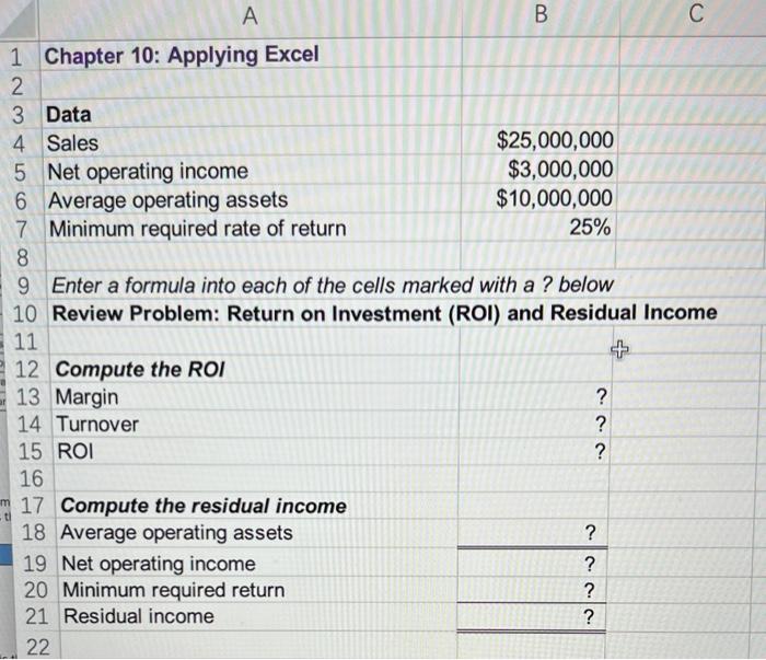 Solved Required Information Chapter 10: Applying Excel: | Chegg.com