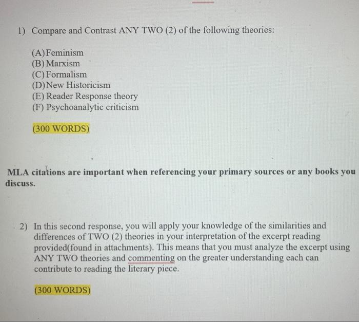 1) Compare And Contrast ANY TWO (2) Of The Following | Chegg.com