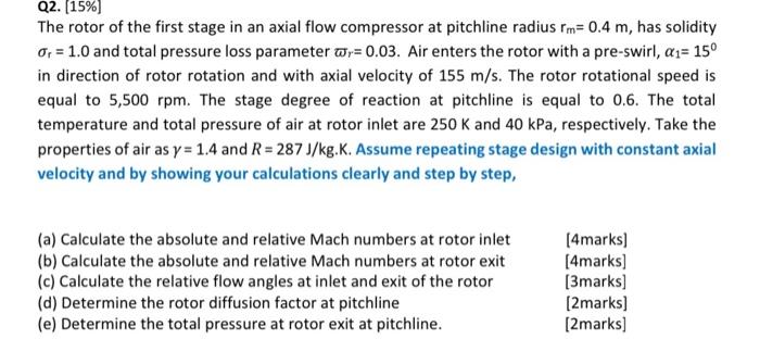 Solved Q2. (15%) The rotor of the first stage in an axial | Chegg.com