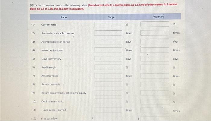 Solved Selected Hypothetical Financial Data Of Target And Chegg Com