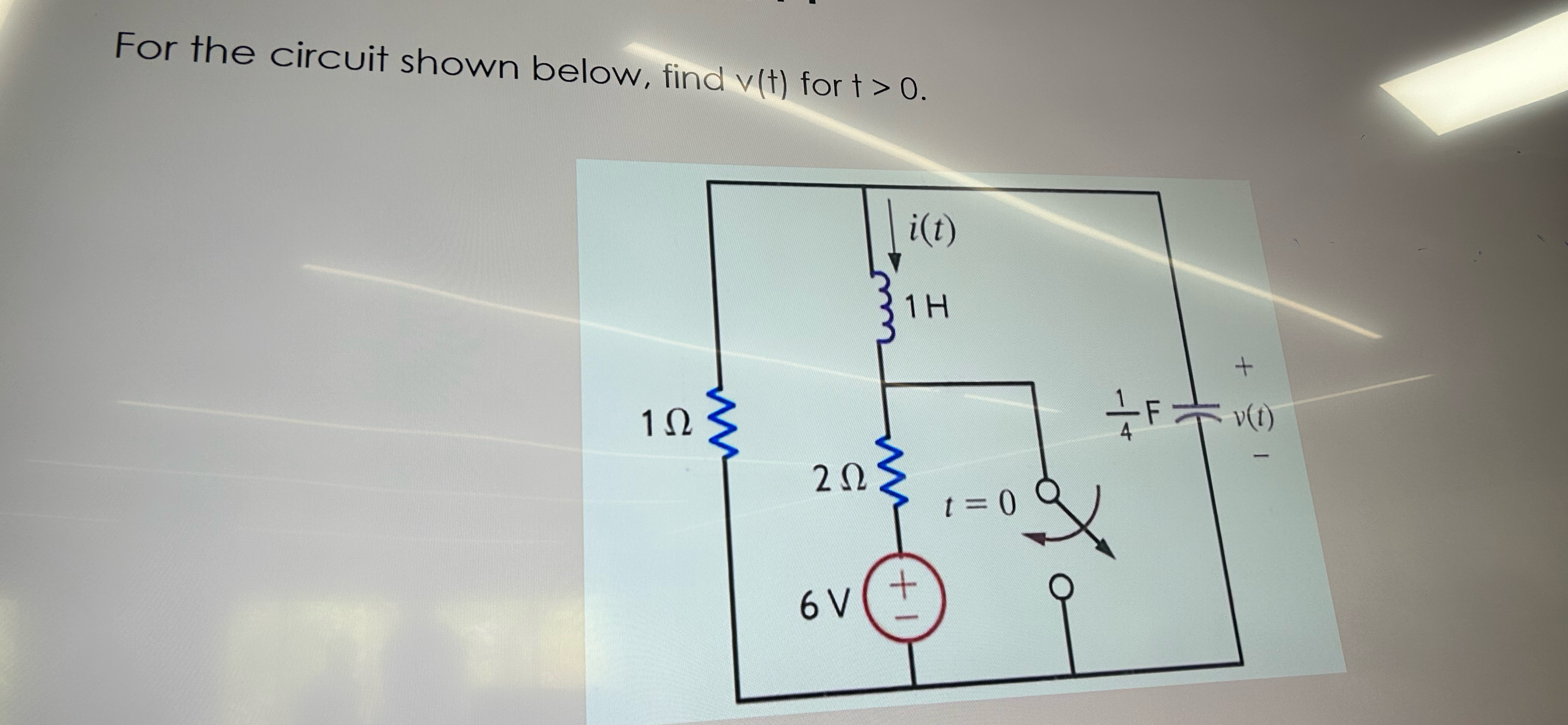 Solved For the circuit shown below, find v(t) ﻿for t>0. | Chegg.com