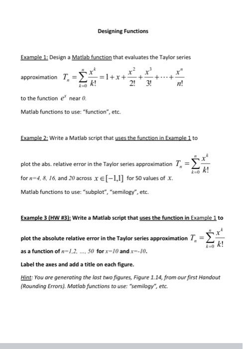 Solved Designing Functions Example 1: Design a Matlab | Chegg.com