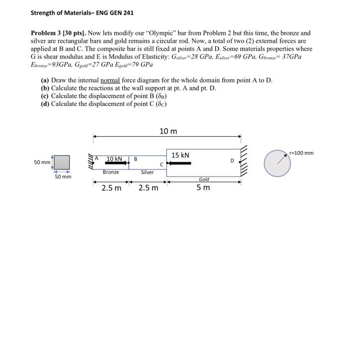 Solved Strength of Materials-ENG GEN 241 Problem 3 130 pts). | Chegg.com